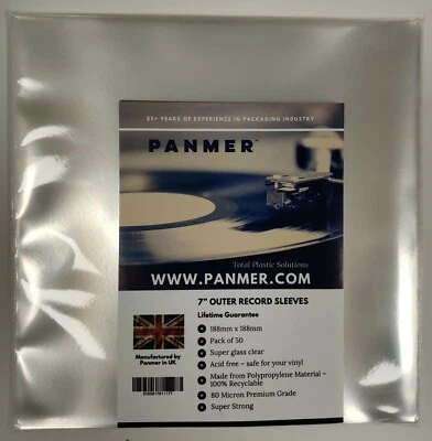 7" Outer Clear Record Sleeves 80 Micron Polypropylene LP 188mm x 188mm x 50