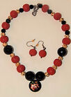 Cinnabar Necklace with Cloisonne Pendant & Matching Earrings