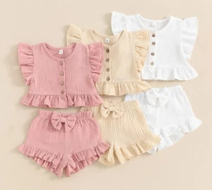 Toddler Newborn Baby Girl Clothes Sets Ruffle Button Tops Shorts Summer Outfits - Picture 1 of 6