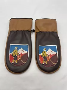 VTG Brown Leather Winter Gloves / Mittens Made in Japan Kids Ages 8-12 - Picture 1 of 8