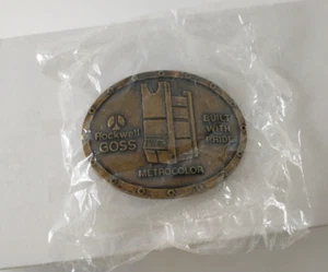 Vintage 1980s ROCKWELL GOSS Metrocolor Printing Press BRASS BELT BUCKLE New! - Picture 1 of 2