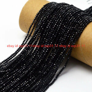 Wholesale 10 Strand 2mm Bright Quality Black Spinel Round Faceted Gem Loose Bead