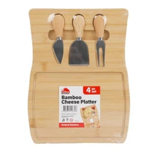 Bamboo Cheese Board Bamboo & Knife Set Cutting Serving Charcuterie Wedding Part - Picture 1 of 2