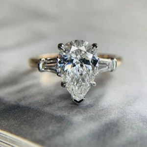 3 Ct Pear Cut Simulated Diamond Solitaire Engagement Ring In 925 Sterling Silver - Picture 1 of 6