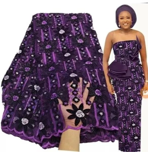 Exclusive Laser Velvet African Lace Fabric 5 Yards French Net Sequin highquality - Picture 1 of 3