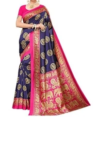 Art Silk Saree Sari Haathi Ethnic Blouse Piece Maxi Women Dress Free Shipping2 - Picture 1 of 7