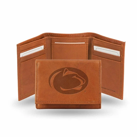 Penn State Nittany Lions 100% Leather Embossed  Brown Trifold Wallet Ship  now Cover