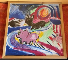 Antiguidade Vintage Raro Assinado Nellie Mae Rowe Georgia Folk! Pintura Arte bruta