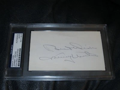 Tarjeta indexada autografiada por Johnny Unitas encapsulada certificada por PSA Foto 1 de 3