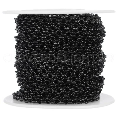 1/8" Rolo Chain - Dark Black Color - 25 Feet - Bulk Craft Jewelry Chain - Image 1 of 4