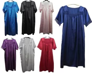 LADIES MARLON SHORT SLEEVE SATIN NIGHTDRESS UK SIZES 8-28 RED BLUE BLACK PINK - Picture 1 of 8