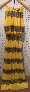 Enfocus Studio Sleeveless Long Dress Yellow Black Sundress Size 4 Lace Print - Picture 1 of 4