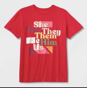 Pride Adult Pronouns Short Sleeve T-Shirt - Red Size XS - Picture 1 of 6