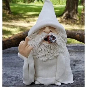 Garden Gnome Wizard Gnome 3d Dwarves Polyresin Outdoor Sculpture Middle Finger G - Picture 1 of 5