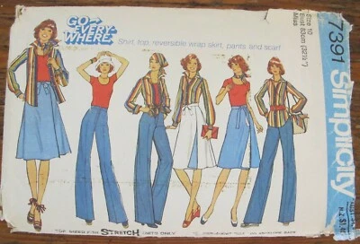 Simplicity 7391 Shirt Top Wrap Skirt Pants Scarf 70s Vintage Sz 10 or 32.5" Cut - Image 1 of 3