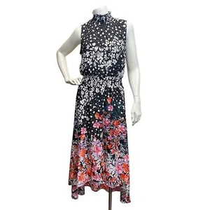 Vestido MIDI para mujer NANETTE LEPORE talla 6 negro floral ajustado alto bajo sin mangas - Imagen 1 de 11