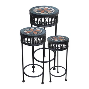 Juego de 3 taburetes de flores de metal columna de flores mesa auxiliar mesa mosaico redondo negro - Imagen 1 de 2