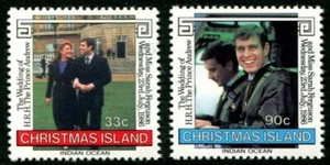 1986 Isla de Navidad Boda Real del Príncipe Andrés Juego de 2 Estampillas Estampilladas sin montar o nunca montadas, limpias - Imagen 1 de 1