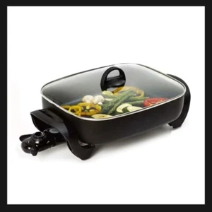 Electric Frypan Large Non Stick Frying Pan Cooker Glass Lid Non-slip Rubber Fry - Picture 1 of 5