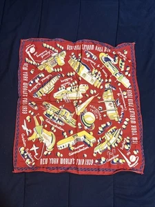 SUPER RARE 1939 New York World’s Fair Scarf Handkerchief Vintage RED - Picture 1 of 14