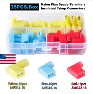 Nylon Female Flag Shaped Terminal Insulated 10-22AWG Wire Crimp Connector 35pcs - Picture 1 of 2