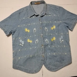 Top denim Just My Size XL blu ricamato manica corta - Foto 1 di 6