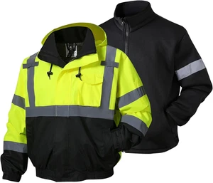 3-In-1 High Visibility Winter Bomber Jackets Zip Out Fleece Liner Reflective Saf - Picture 1 of 12