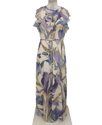 Phase Eight Women's Maxi Dress Size 10 Petite Purple Ruffle Floral Belted New F1 - Image 1 of 4