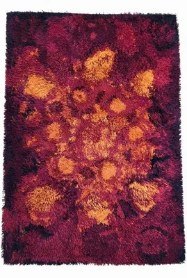 Alfombra peluda BESMER MALMÖ lana dralon rojo naranja vintage años 60 70 mediados de siglo Foto 1 de 4