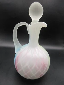 SELTENE OSTERFARBEN! Vintage 7" gefasst Satin Glas Diamant Cruet Stopfen blau pink - Bild 1 von 18