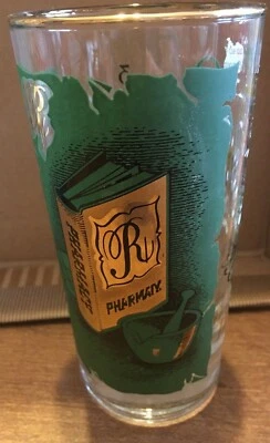 Vidrio publicitario vintage FARMACIA verde con grabado dorado  Foto 1 de 3