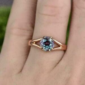 1.50Ct Round Cut Lab Created Alexandrite Engagement Ring 14K Rose Gold Finish