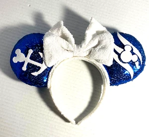 Orecchini Vintage Disney-Parks Bianco e Blu Nautico Minnie Mouse Fiocco Paillettes US - Foto 1 di 20