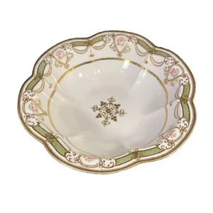 Vintage Nippon Hand Painted Scalloped Serving Bowl Gold Trim Bone China Japan - Picture 1 of 11