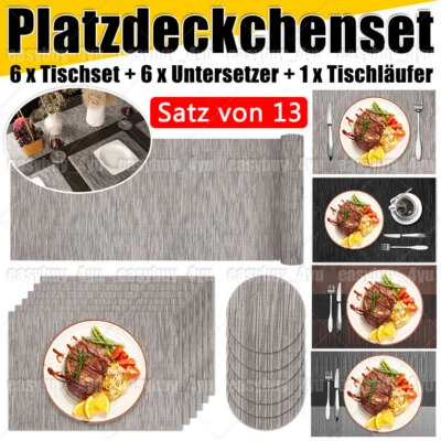 13er Set PVC Tischset Abwaschbar Platzdeckchen mit Tischläufer und Untersetzer - Bild 1 von 4