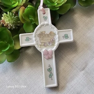 VTG 1991 Enesco Precious Moments 4" Ceramic Cross Love is the Best Gift of All - Picture 1 of 5