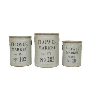 Storied Home Plant Pots Round Metal Flower Market Buckets w/ Handles (Set of 3) - Picture 1 of 6