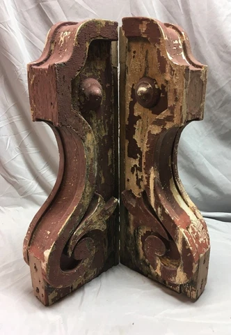 Large Pair Antique Victorian Roof Red Corbels Shelf Brackets Vtg Chic 46-18C Cover