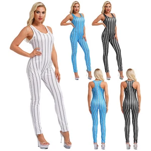 Womens Jumpsuit Tight Rompers Rave Dance Bodysuit Scoop Neck Unitard Workout - Picture 1 of 51