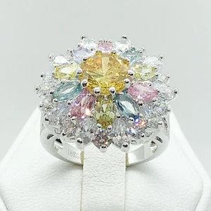 R2098 Damen Modeschmuck Weißgold vergoldet Geburtsstein Cocktail CZ Ring - Bild 1 von 7