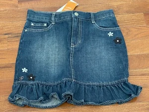 New Gymboree Girls Denim Ruffle Skirt with black and white flowers Size 9 - Picture 1 of 8