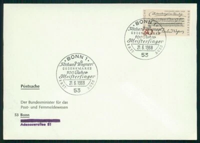 GERMANY MINISTER-FDC 1968 MUSIC RICHARD WAGNER COMPOSER MEISTERSINGER RARE! gl41 - Image 1 of 2
