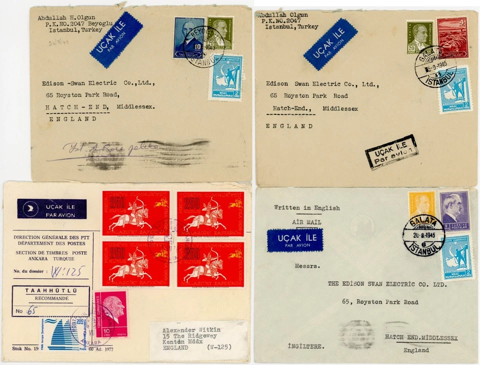TURKEY 1945-78 AIRMAIL + REGISTERED 4 COVERS - Image 1 of 4