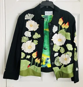 GIACCA/BLAZER VINTAGE TG. PERLINE RICAMATE MULTICOLORE FLOREALE NERO MEDIO - Foto 1 di 10