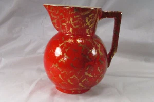 Jarra de cerámica vintage MCM Studio venas doradas rojas firmada por E. Burley ¡HERMOSA!! - Imagen 1 de 7