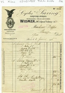 Paris X ème 143 Quai Valmy - Petite Entête Secteur des Cycles du 03/02/1925 - Picture 1 of 1