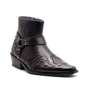 Botas de vestir para hombre Western Moto Cowboy con cremallera completa al tobillo, diseño de llama puntiaguda - Imagen 1 de 4