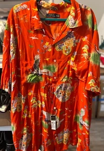 Polo Ralph Lauren SS floreale gru uccellini camicia con bottoni morbida viscosa nuova con etichette 4XLT - Foto 1 di 5
