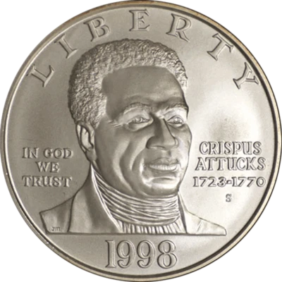 1998-S Black Patriots Commemorative Silver Dollar $1 NGC MS70 - STOCK - Image 1 of 3