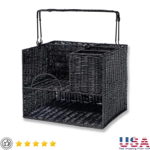 Rattan Tabletop Caddy Picnic Organizer W/ Handle Utensils Plates Condiments New - Picture 1 of 5